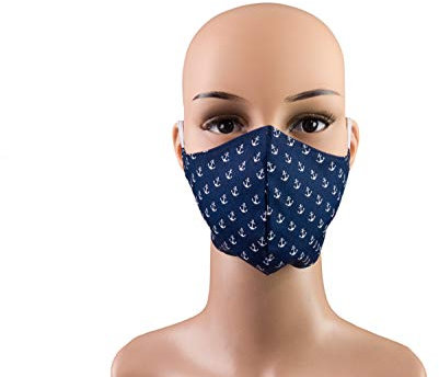 bettina bruder Damen-Maske - Anker Punkte maritim blau weiß - Behelfsmaske Mund Nase Mundbedeckung Alltagsmaske Gesichtsmaske Staubmaske - Baumwolle waschbar - Wendemodell 2 in 1
