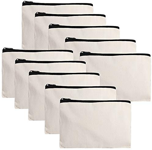 Fyore 10 Pcs DIY Blanko Stoffbeutel Reißverschluss Segeltuchtasche Kosmetiktasche große Federmäppchen,Mäppchen,Makeup Tasche für Reisen
