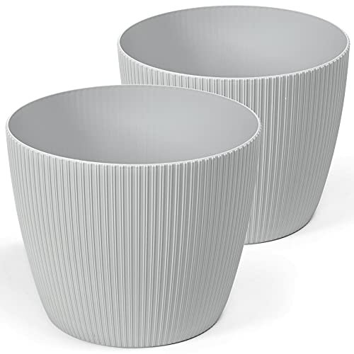 Tymar Blumentopf, 2er-Pack, Runde Form, Übertopf ((2pack) Grau, ø 10 cm)