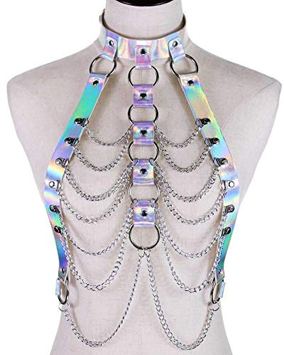YUNHOME Taillenkette Chain Belt Bauchkette Körperkette Körperkette Harness Top Punk Frauen Holo Rainbow Taille Schmuck Festival Rave Outfit-Weiß