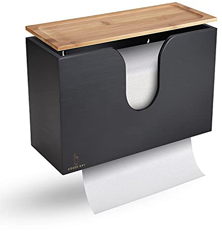Cozee Bay Bambus Papierhandtuchspender, Papierhandtuchhalter mit Deckel für Zuhause und Gewerbe, Wandhalterung oder Arbeitsplatte für Multifold, C Falz, Z Falz, Trifold Handtücher (Schwarz)