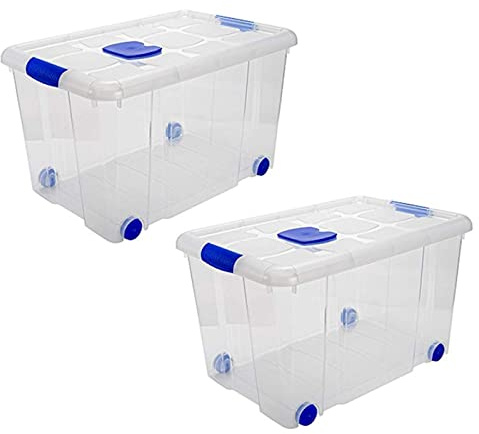 Acan Tradineur – Pack de 2 Cajas de Almacenamiento – Fabricado en plástico – Contenedor para almacenar libros, ropa, mantas – N.º 4 – 34,5 x 58,5 x 39,5 cm – 55 L