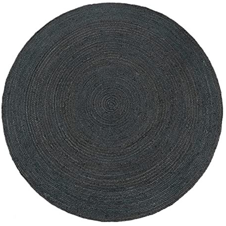 Paco Home Teppich Rund Wohnzimmer Jute Boho Ethno Muster Modern Handgefertigt Naturteppich, Grösse:80 cm Rund, Farbe:Anthrazit