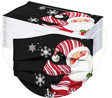 MEIYOUMK 50 Stück Weihnachtsmaske Mundschutz Erwachsene Einweg Mund und Nasenschutz mit Motiv Halstuch Maske Schwarz Weihnachtsmaske Schwarz MNS Mund Nasenschutz Atmungsaktiv Bandana Schals