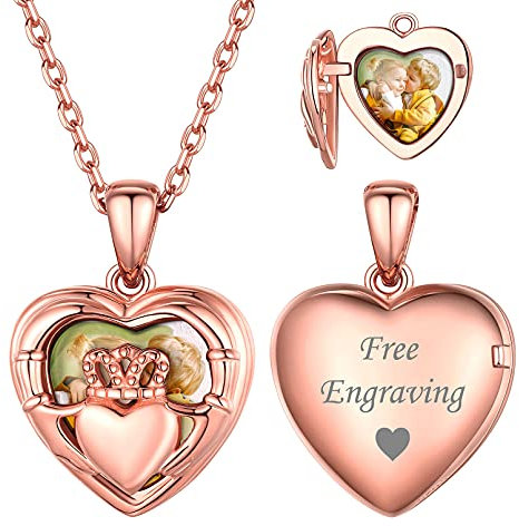 ChicSilver Irish Claddagh Photo Pendant for Ladies Personalised Heart Locket Necklace
