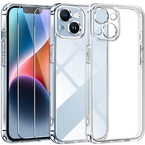 ivoler [3 in 1 Camera Cover Case Compatible with iPhone 14 Plus 6.7,1 pack Crystal Phone Case + 2 Tempered Glass Screen Protector, [Anti-Yellowing] Shockproof Protective Hard Back Slim Cover -Clear
