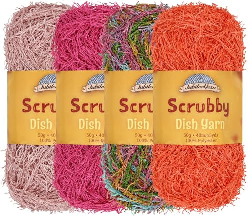JubileeYarn Scrubby Dish Yarn - 50g/Skein Dishcloth Polyester - Shades of Pink - 4 Skeins