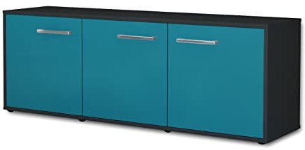 Lqliving TV-Board Lowboard Allegra, Korpus in anthrazit matt, Front im trendigem Türkis (136x49x35cm), mit Metall Griffen, Made in Germany