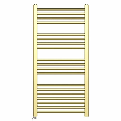 Myhomeware 550mm Wide Shiny Gold Electric Bathroom Towel Rail Radiator With Manual Electric Element UK Pre-Filled (550 x 1000 mm (h))