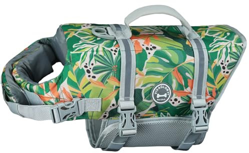 VIVAGLORY Rip Stop Schwimmweste Hund, Hundeschwimmweste, Schwimmhilfe & Auftrieb, Rettungsweste Hund für Bootfahren, M, Grün