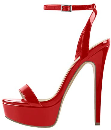 Only maker Damen Fetische High Heels Slingback Sandaletten Plateau Sandalen Stiletto Sommerschuhe Lack Rot 43 EU
