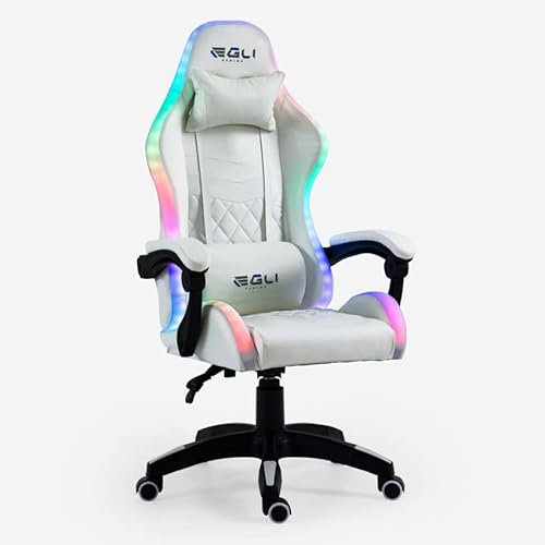 Produce Shop Sedia Gaming Bianca Poltrona LED reclinabile ergonomica Cuscino Pixy