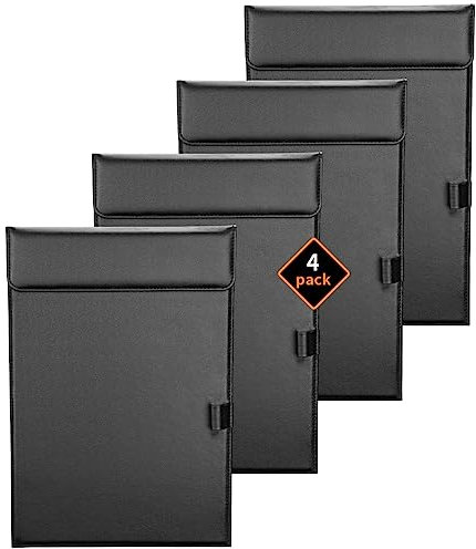 KINGFOM Portablocco a4, Pelle Portadocumenti con Clip Tavolette A4 Clipboard per Appendere Ufficio, Lavoro, Classe, Ristorante (Nero-4 Pezzi)