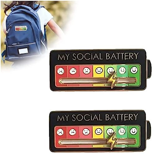 LXURY Social Battery Pin, Sliding My Social Batterie Stimmung Brosche Pin Funny Interactive Emaille Abzeichen Pins Für 7Days, Für Den Selbstausdruck Funktionale Brosche,Schwarz,2pcs
