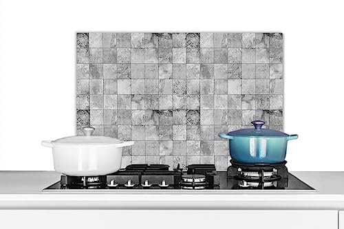 KitchenYeah© Spritzschutz Küchenrückwand Platte Küche Deko Aluminium Platte Spritzschutz Küchenwand WandverkleidungDesign - Grau - Weiß - Beton - Steinfliesen - 60x40 cm