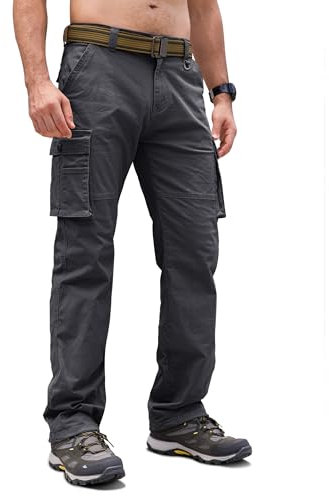 Cindeyar Cargohose Herren Relaxed Fit Baumwolle Wanderhose Herren Casual Arbeitshosen Männer Outdoor Militär Taktische Hosen mit Multi Taschen(Dunkelgrau,XL)