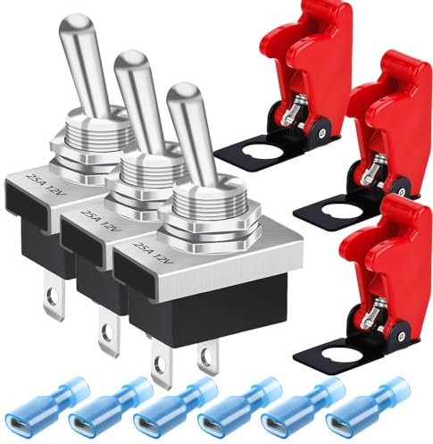 Gebildet 3PCS Metal Toggle Switch 25A 12VDC/15A 24VDC/10A 250VAC/15A 125VAC SPST ON/Off 2Pin 2Position Rocker Switch con Cubierta de Seguridad para Auto Car KN3D-101