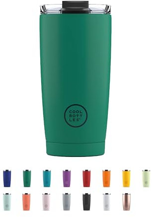 Cool Bottles - Tumbler - Gobelet Isotherme en Inox - 550 ml - Vivid Quetzal - Tasse à Café Thermique - Couvercle Hermétique - Boissons froides 10h et chaudes 5h - Finition Anti-tâches