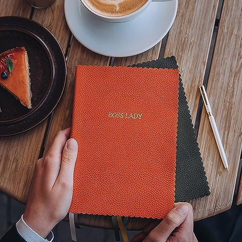 ARTEBENE MAJOIE Notizbuch Schreibbuch mit Keksrand 240 Seiten DIN A5 Vegan mit Leder-Optik Boss Lady Orange