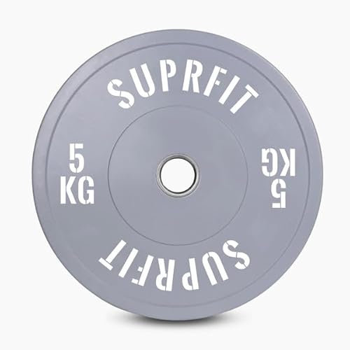 SUPRFIT – Hantelscheiben gummiert 5kg Grau – Premium Fitness Bumper Plates – Stoßabsorbierende Gewichtsscheiben aus Vollgummigranulat – Hantelscheiben Ø 50mm für Langhantel Training