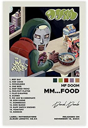MF Doom Poster MM Food Album Cover Poster Leinwand Poster Schlafzimmer Dekor Sport Landschaft Büro Zimmer Dekor Geschenk 30 x 45 cm