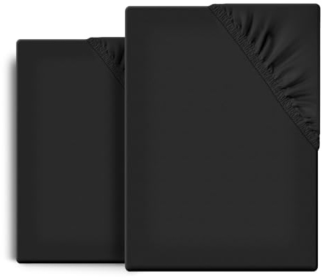 BEAUTEX 2er Set Spannbetttuch Bettlaken Baumwolle, Premium Jersey Stoff 160g/m², Größe und Farbe wählbar (2 Stück 90x200x30 cm, Schwarz)