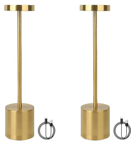 SUAVER Metall Tischlampe, Dimmbare LED Schreibtischlampe mit 3 Lichtfarben Wiederaufladbare Nachttischlampe,Eisen Schreibtischlampe kreative Nachtlicht dekorative Beleuchtung (2Stück Gold)