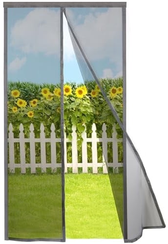 Risareyi Moustiquaire Porte Fenetre Magnetique Résistant 85x225cm, Gris | Filet Renforcée, Moustiquaire Aimantée, Anti-moustiques, Fermeture Automatique, Sans Percage, 4cm Bande Adhésive Supérieur