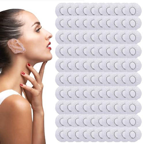 100 Stück Wasserdichte Einweg Ohrenschützer,Dusche Ohr Abdeckung,Transparente Ohrabdeckung mit Elastischen Bändern,für Bad, Friseursalon,Dusche,Spa
