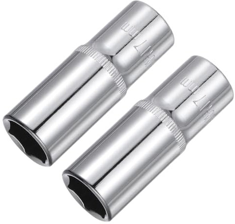 sourcing map 2 Pcs 3/8 Inch Drive 17mm 6-Point Deep Socket, Metric, Steel with Chrome Plated