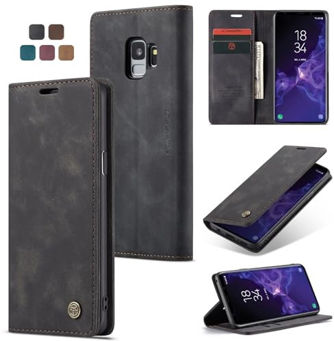 Cracedily Coque pour Samsung Galaxy S9 Pochette, Etui Protection Housse Premium en Cuir PU,Etui à Rabat Pochette de Portefeuille Étui pour Samsung Galaxy S9 Case, Noir