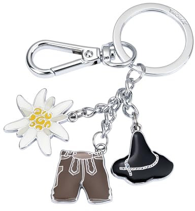 TROIKA OKTOBERFEST Schlüsselanhänger Lederhose mit Karabiner und 3 Anhängern Lederhose Edelweiß Seppelhut Accessoires Oktoberfest Männer Geschenk Oktoberfest Mitbringsel Metall, Emaille Original