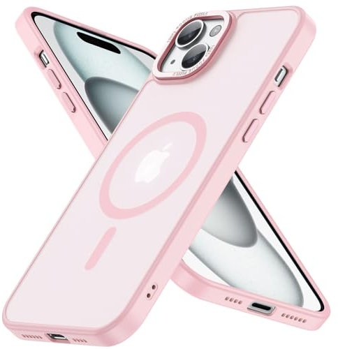 Cokwi Magnétique Coque pour iPhone 15 (6,1 Pouces), Compatible with MagSafe Antichoc Ultime – Magnétisme Puissant et Protection Militaire -Etui Translucide Mat - Rose