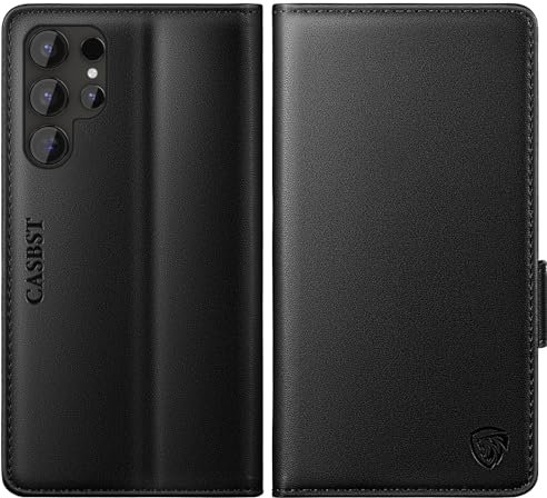 CASBST for Samsung Galaxy S24 Ultra Case, Kickstand Flip Leather Wallet Book Case with Card Slots Shockproof Magnetic Closure Protective Phone Case Cover Compatible with Samsung S24 Ultra - Black
