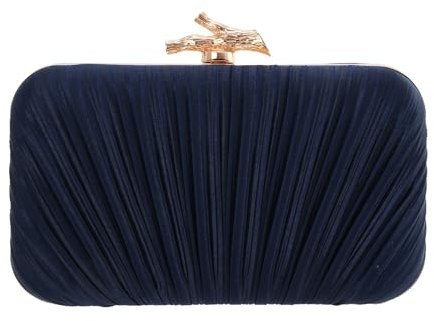 Syrads Bolso de mano mujer Bolso de noche Bolso de mano plisado con cadena para fiesta de bodas,Azul oscuro