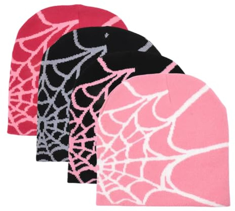 ISAKEN Weiche Plüschhüte, 4 Stück Frauen Männer Spinnennetz Slouchy Beanies Warm Weich Pelzmütze Outdoor Streetwear Flauschige Mütze für Herbst Winter Frühjahr