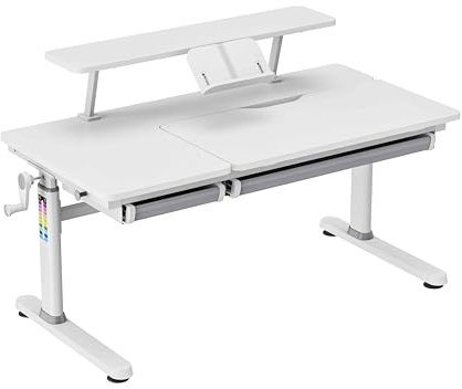 HOKO Ergo-Study-Table Kinderschreibtisch höhenverstellbar, Weiß Schreibtisch Kinder mit Schreibtischaufsatz mit Neigung Einstellbarer Tischplatte und Butler mit Buch-Halterung (ELIN und Jona)