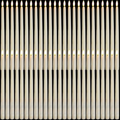Baquler 50 Pcs Flameless Taper Candles Battery Operated Bulk 12.4 Ivory LED Taper Candles Flickering LED Candlesticks for Wedding Advent Halloween Christmas Party Decor