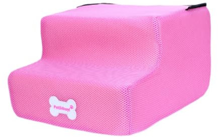 Milageto Haustier-Hundetreppe Indoor-Rampe Langlebig Atmungsaktive Haustier-Kletterleiter -Soft Steps Welpentreppe für Couch-Heimbett-Hunde, um aufs, 2 Schicht, Rosa