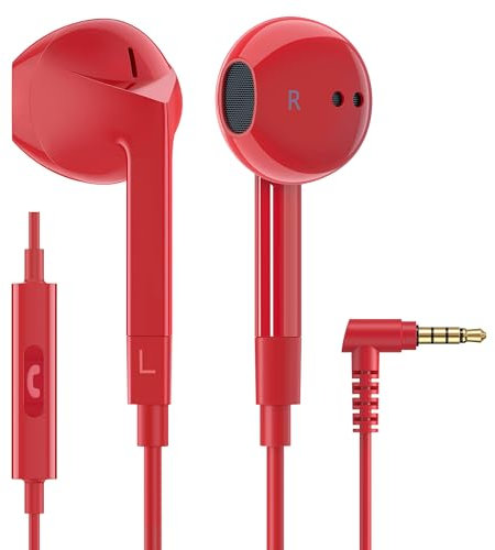 Ludos FEROX Wired Earbuds in-Ear Headphones, Earphones with Microphone, 5 Years Warranty, Noise Isolation Corded for 3.5mm Jack Ear Buds for iPhone, iPad, Samsung, Laptop, Gaming, Sports - Red