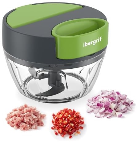 Ibergrif M502 Hachoir Manuel, Coupe Oignon Mixeur Manuel Polyvalent avec Port D'alimentation, Sans BPA, Facile à Nettoyer, Hachoir Oignon Fines Herbes pour Légumes Viande et Aliments pour Bébés