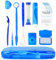 OFFCUP Igiene Dentale Kit Portatile Set per la Pulizia Dei Denti Pulizia dei Denti Ortodontico Specchio Dentale Spazzolino a V Spazzolino Interdentale Filo Interdentale Cera Dentale -Blu