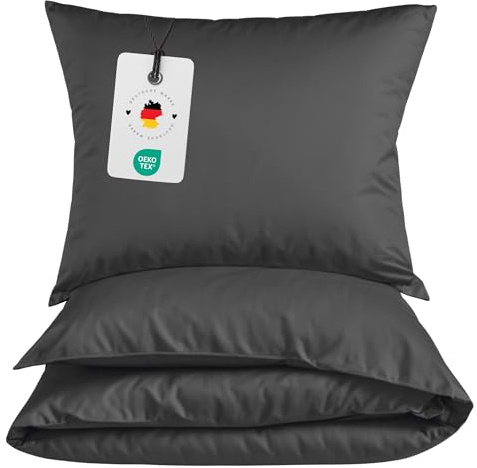 Carpe Sonno Bettwäsche 135x200 cm 2-teilig, Renforce Baumwolle – Anthrazit | Einfarbiges Bettwäsche-Set aus 100 % Baumwolle | für Allergiker geeignet | Bezüge mit Reißverschluss, Kissen 80x80