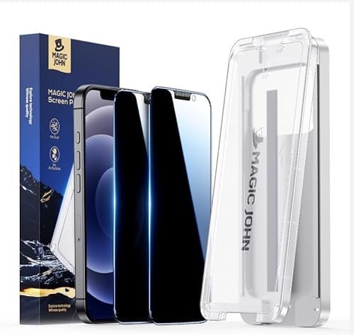 MAGIC JOHN Pack of 2 iPhone 12/12pro Screen Protectors with Shockproof Tempered Glass, 25° Anti-Spy Screen, Automatic Dust Removal, Bubble Free & Easy Installation