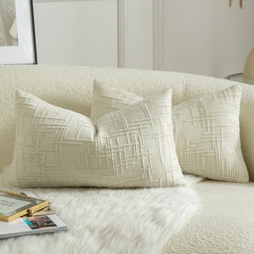 Mandioo 2er Set Chenille Kissenbezug Dekorativer Kissenbezüge Gemütlicher weichen Kissenhülle Sofakissen Dekokissen Couchkissen Zierkissenbezug Schlafzimmer Wohnzimmer 40x60 cm Cremeweiß