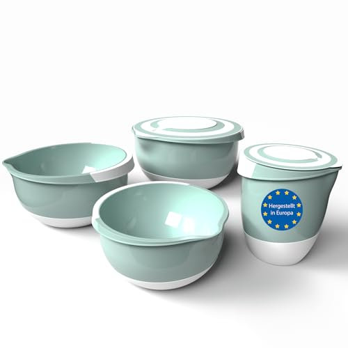 BigDean 4 Stück Rührschüssel mit Deckel & Spritzschutz lebensmittelecht & spülmaschinengeeignet – Made in Europe