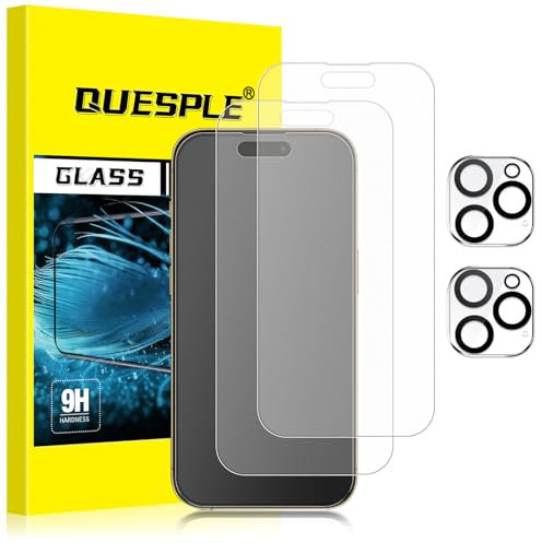 QUESPLE [2+2 Pack] Matte Screen Protector for iPhone 14 Pro Max with Camera Lens Protector, Anti-Fingerprint, Anti-Glare Matte Tempered Glass Film, Anti-Reflection/Bubble Free