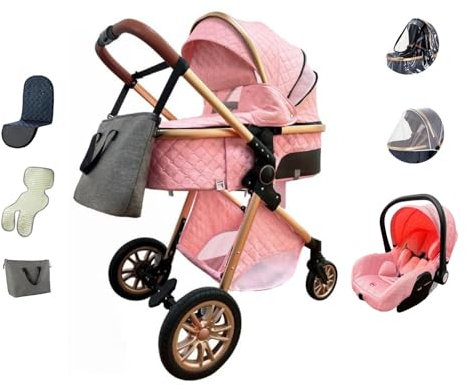 Kakbgee Poussette Combinée 3 en 1, Poussettes Citadines Avec Siège Auto, Poussette Portable Pliant en Un Clic, Nacelle Souple Convertible Cadre en Aluminium Pour Nouveau-né(0-3Ans 15kg)