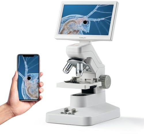 TOMLOV DM301 Pro Microscopio Biologico 1200X: 7 HDMI Microscopio Digitale per Adulti Bambini, 3 Obiettivi, Scala di Misurazione Integrata, Doppia Illuminazione LED, Compatibile con Smartphone, PC&TV