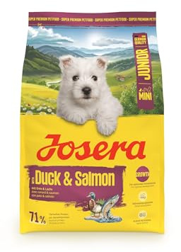 JOSERA Mini Ente & Lachs | 3 kg | Trockenfutter für kleine Junge Hunde | Junior | Glutenfreies Premiumfutter zur optimalen Entwicklung von Welpen bis 10 kg ab der 6. Woche | extra kleine Kroketten